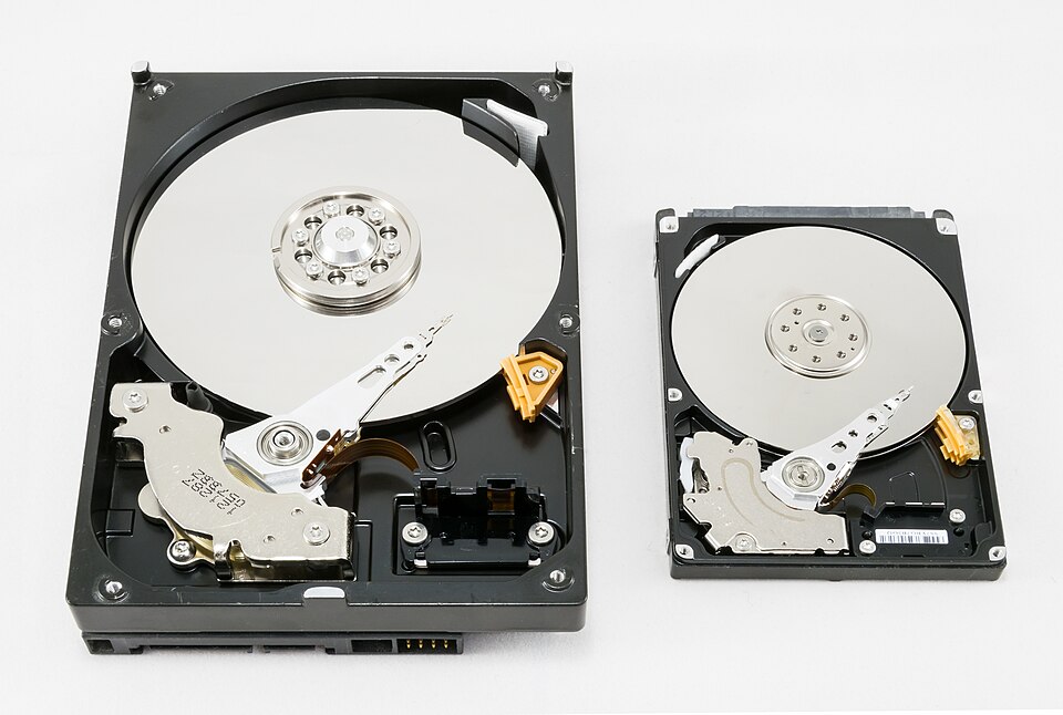 Disassembled hard disks showing storage technology